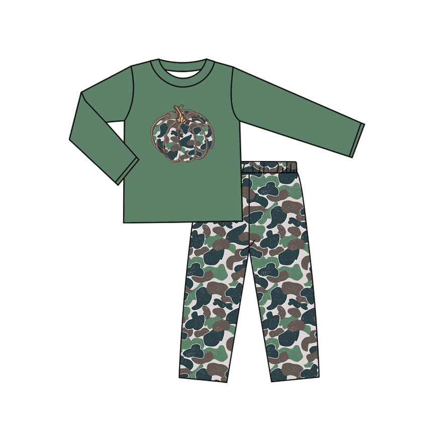 (Pre Order) No moq BLP1191 Pre-order baby boy clothes halloween pumpkin camouflage long sleeve pants sets-2025.7.25
