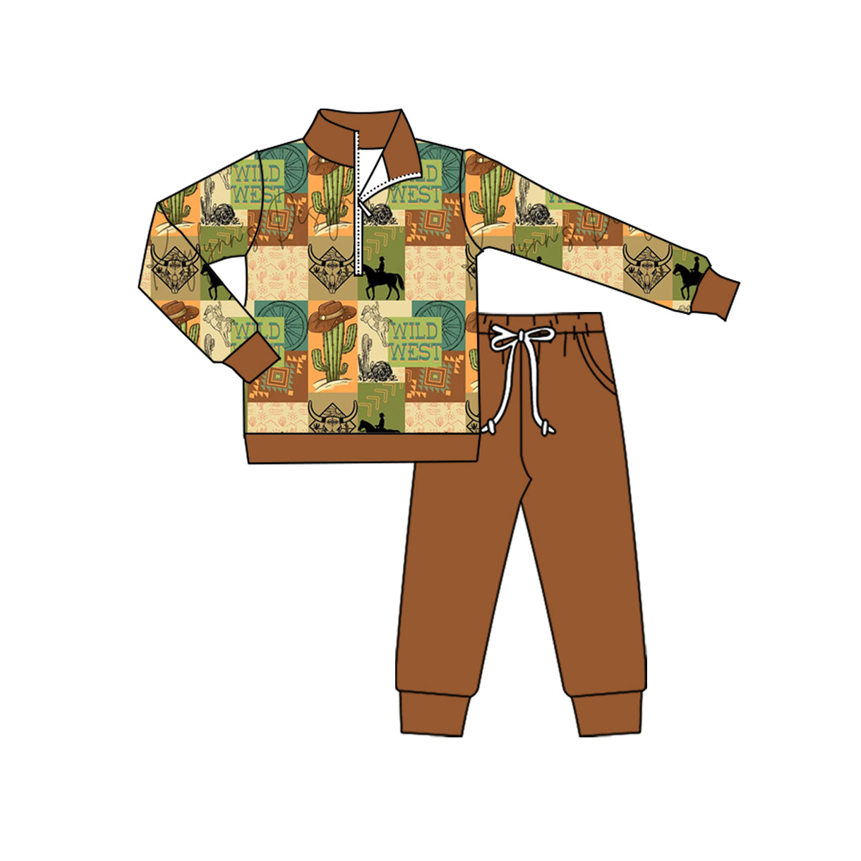 (Pre Order) No moq BLP1218 Pre-order baby boy clothes catcus long sleeve pants sets-2025.8.9