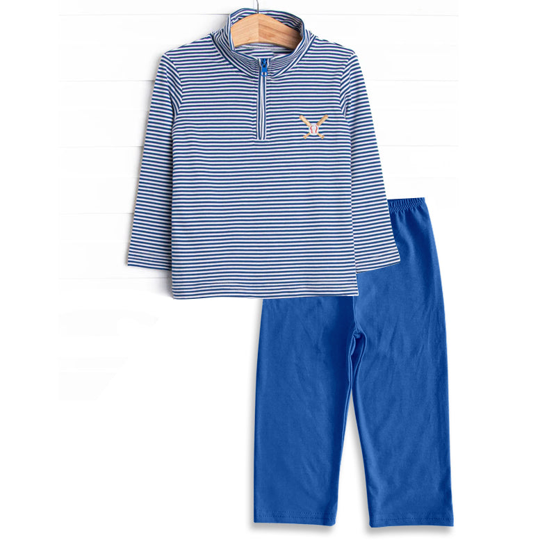 (Pre Order) No moq BLP1220 Pre-order baby boy clothes baseball blue long sleeve pants sets-2025.8.11