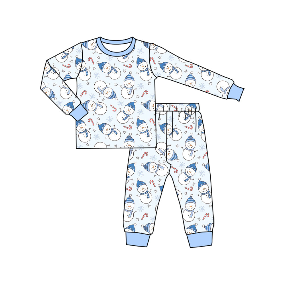 (Pre Order) No moq BLP1227 Pre-order baby boy clothes snowman blue long sleeve pants sets-2025.8.16
