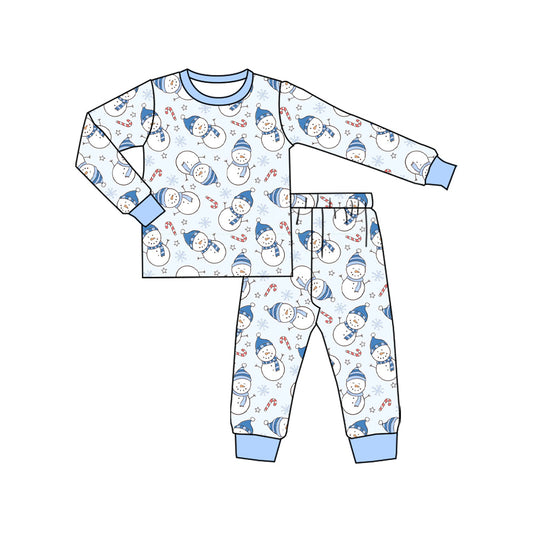 (Pre Order) No moq BLP1227 Pre-order baby boy clothes snowman blue long sleeve pants sets-2025.8.16