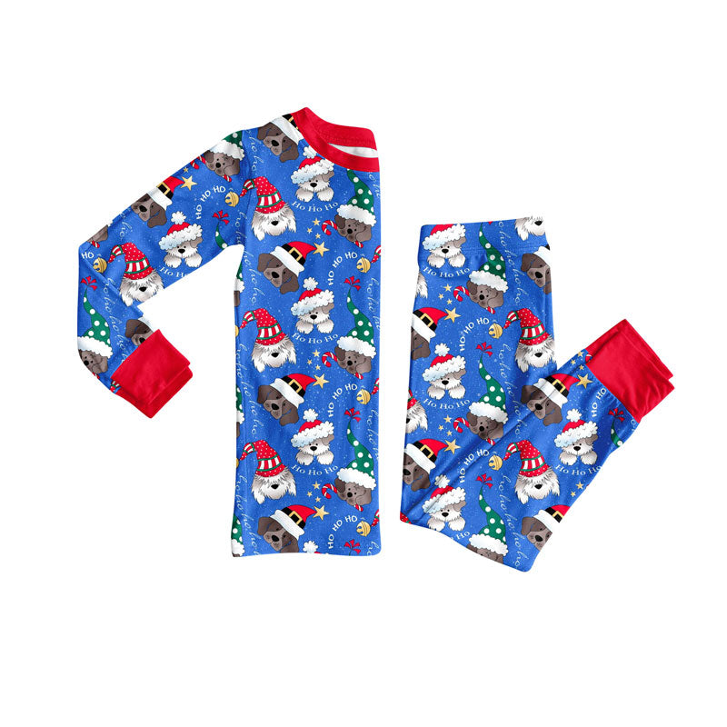 (Pre Order) No moq BLP1243 Pre-order baby boy clothes Christmas puppy blue long sleeve pants sets-2025.8.23