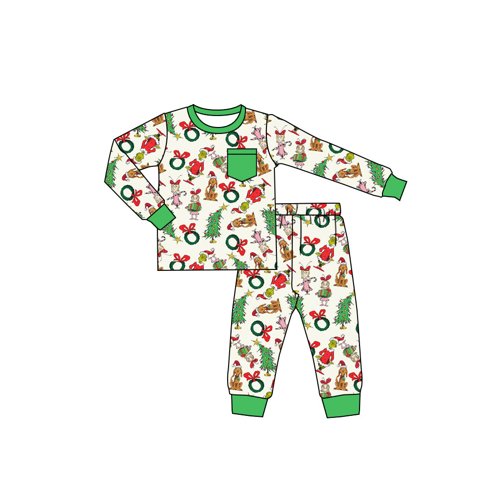 (Pre Order) No moq BLP1244 Pre-order baby boy clothes Christmas cartoon bow long sleeve pants sets-2025.8.23