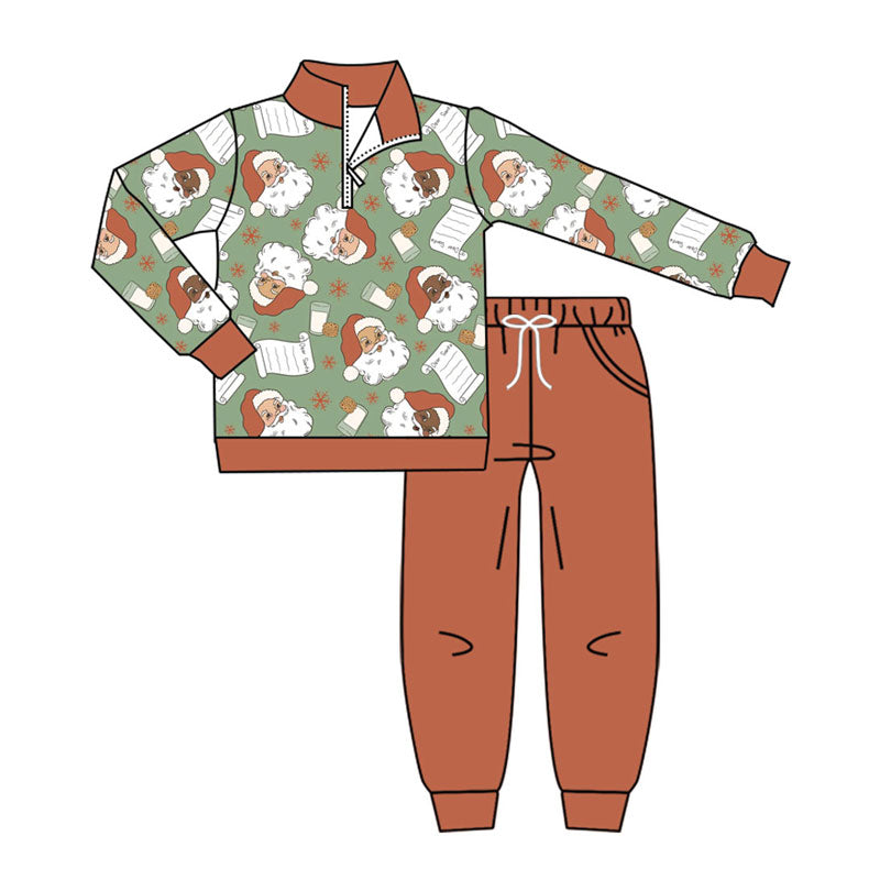 (Pre Order) No moq BLP1246 Pre-order baby boy clothes Christmas santa claus long sleeve pants sets-2025.8.23