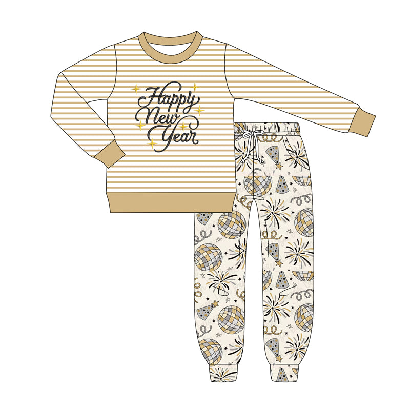 (Pre Order) No moq BLP1263 Pre-order baby boy clothes Happy New Year long sleeve pants sets-2025.8.29