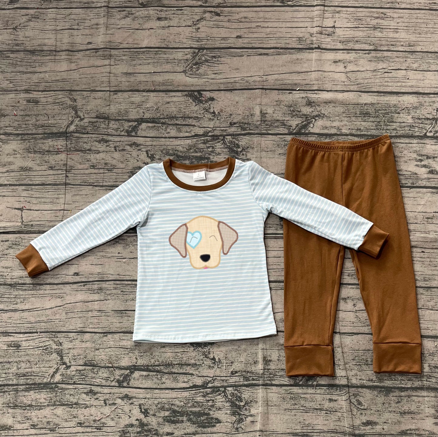 (Pre Order) No moq BLP1283 Pre-order baby boy clothes embroidery puppy blue long sleeve pants sets-2025.11.10