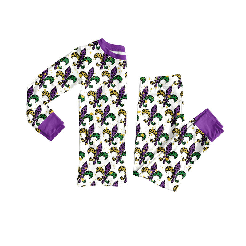 (Pre Order) No moq BLP1293 Pre-order baby boy clothes Mardi gras purple long sleeve pants sets-2025.9.13