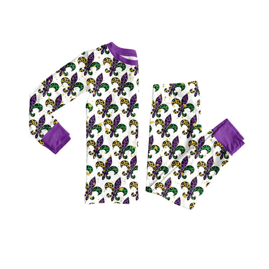 (Pre Order) No moq BLP1293 Pre-order baby boy clothes Mardi gras purple long sleeve pants sets-2025.9.13