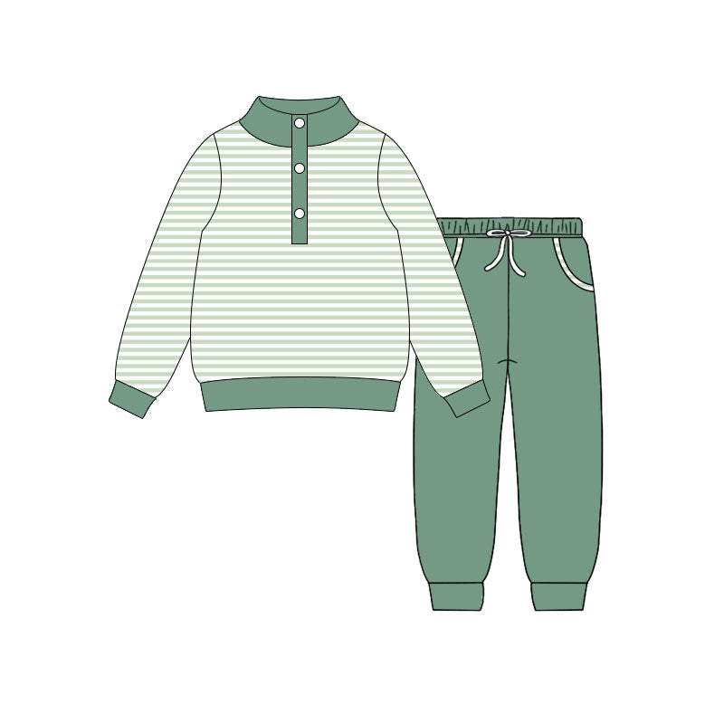 (Pre Order) No moq BLP1341 Pre-order baby boy clothes green long sleeve pants sets-2025.10.16