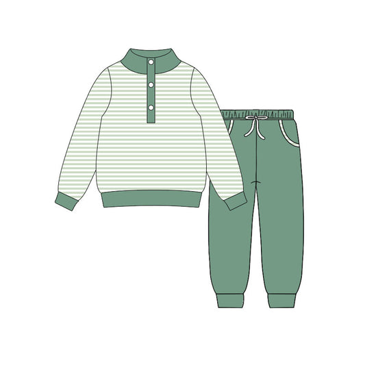 (Pre Order) No moq BLP1341 Pre-order baby boy clothes green long sleeve pants sets-2025.10.16