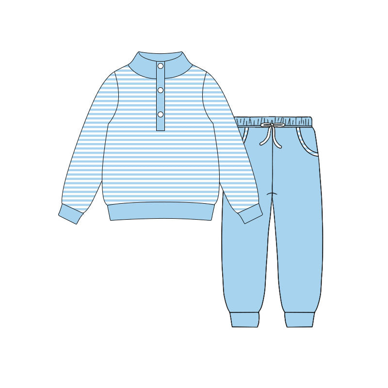 (Pre Order) No moq BLP1342 Pre-order baby boy clothes blue long sleeve pants sets-2025.10.16