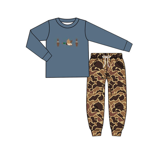 (Pre Order) No moq BLP1353 Pre-order baby boy clothes duck camouflage long sleeve pants sets-2025.10.21