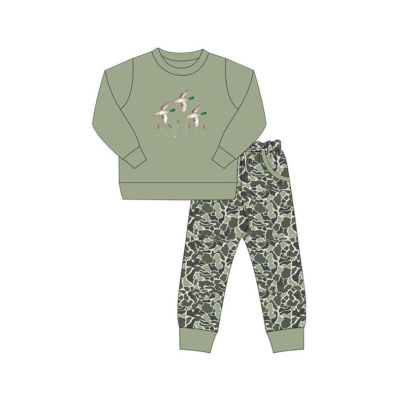 (Pre Order) No moq BLP1358 Pre-order baby boy clothes duck long sleeve pants sets-2025.10.24