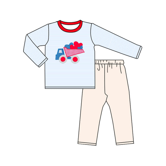 (Pre Order) No moq BLP1360 Pre-order baby boy clothes love long sleeve pants sets-2025.10.25