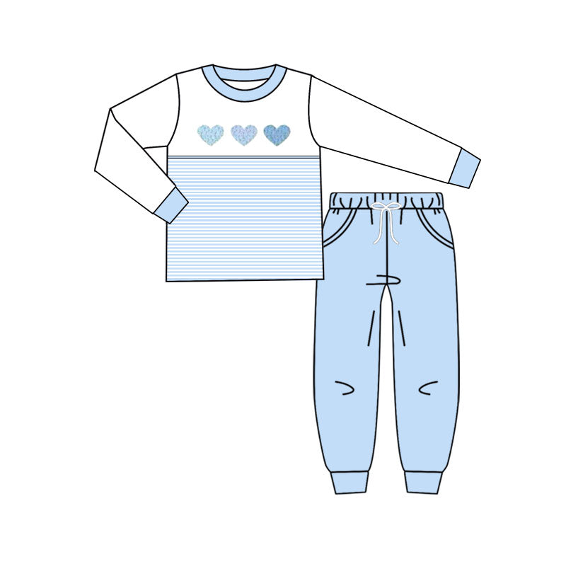 (Pre Order) No moq BLP1365 Pre-order baby boy clothes love blue long sleeve pants sets-2025.10.27