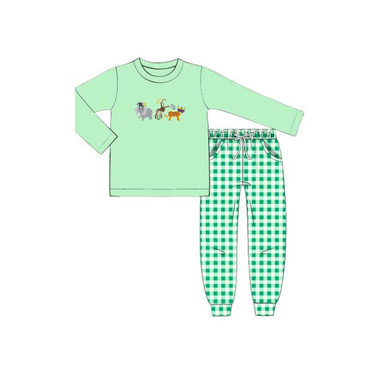 (Pre Order) No moq BLP1377 Pre-order baby boy clothes mardi gras animal green long sleeve pants sets-2025.11.3
