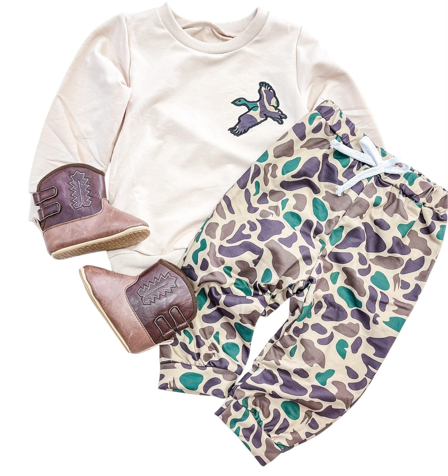 (Pre Order) No moq BLP1378 Pre-order baby boy clothes duck camouflage long sleeve pants sets-2025.11.4