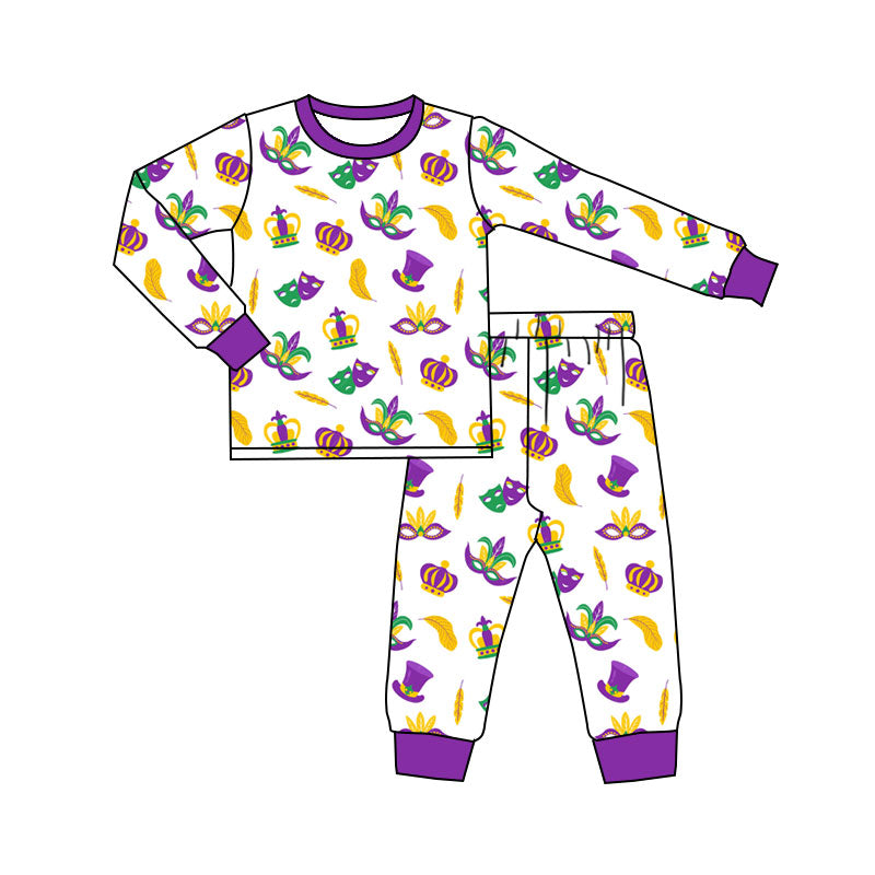 (Pre Order) No moq BLP1379 Pre-order baby boy clothes mardi gras long sleeve pants sets-2025.11.4