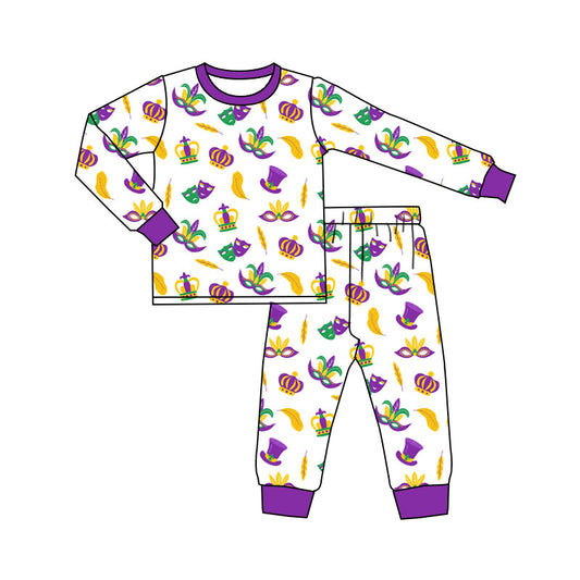 (Pre Order) No moq BLP1379 Pre-order baby boy clothes mardi gras long sleeve pants sets-2025.11.4