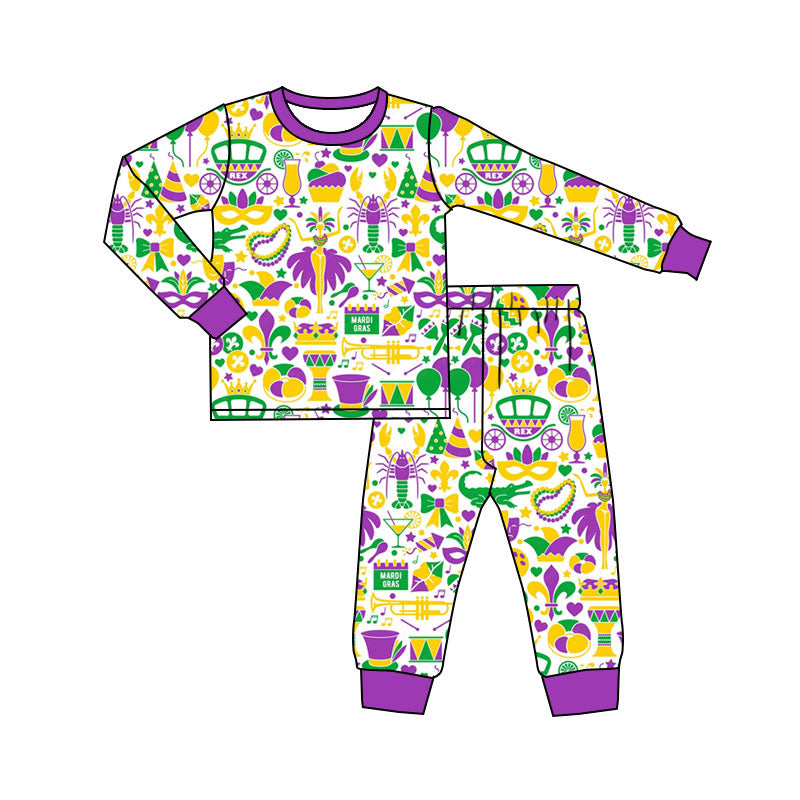 (Pre Order) No moq BLP1388 Pre-order baby boy clothes mardi gras long sleeve pants sets-2025.11.11
