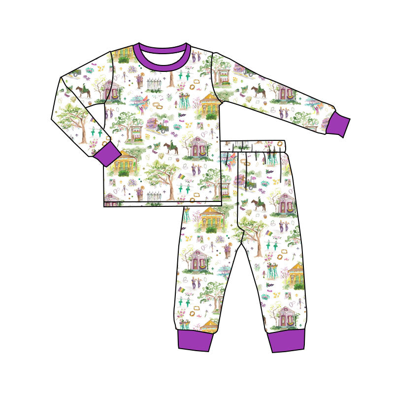 (Pre Order) No moq BLP1389 Pre-order baby boy clothes mardi gras long sleeve pants sets-2025.11.11