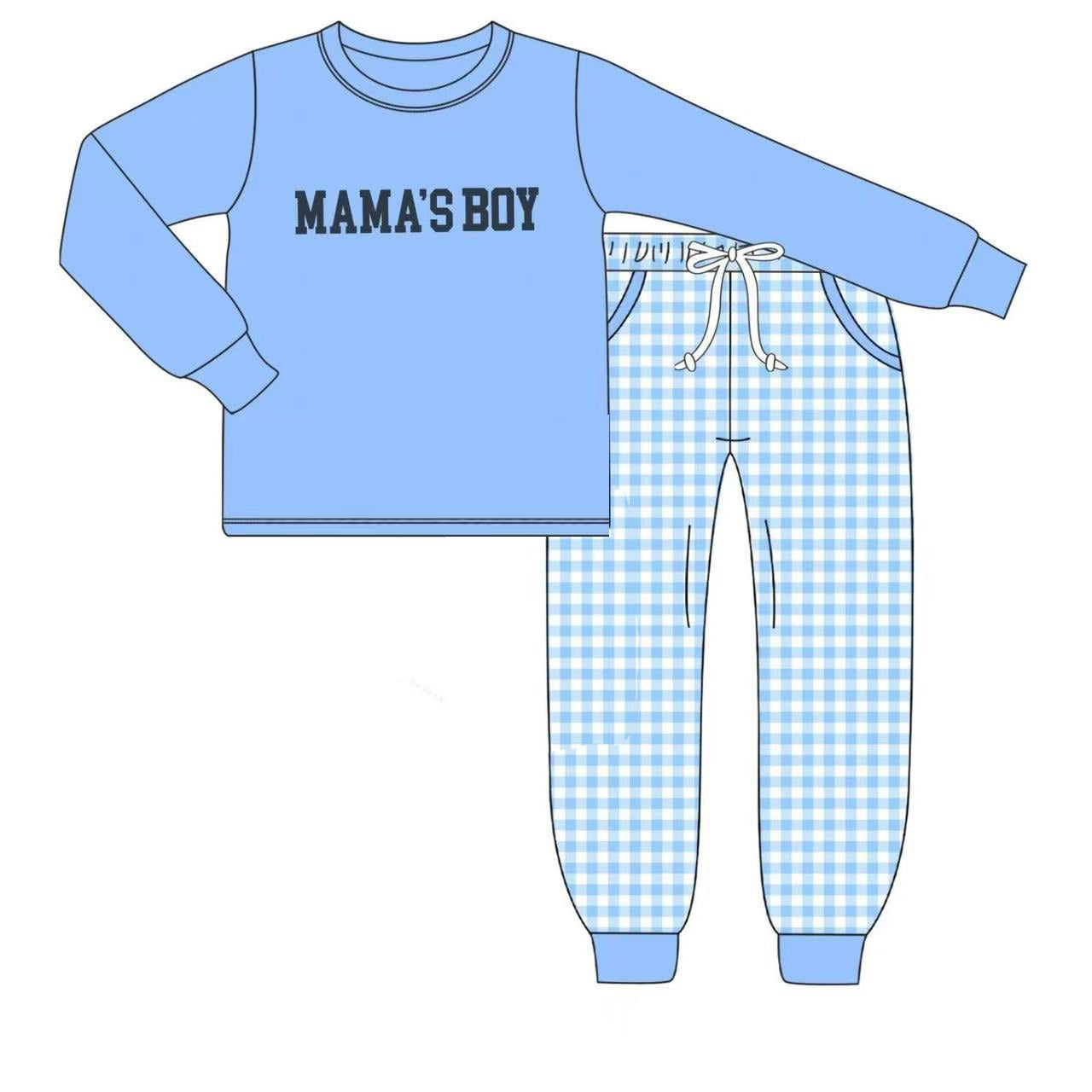 (Pre Order) No moq Pre-order baby boy clothes MAMA blue long sleeve pants sets-2025.12.1