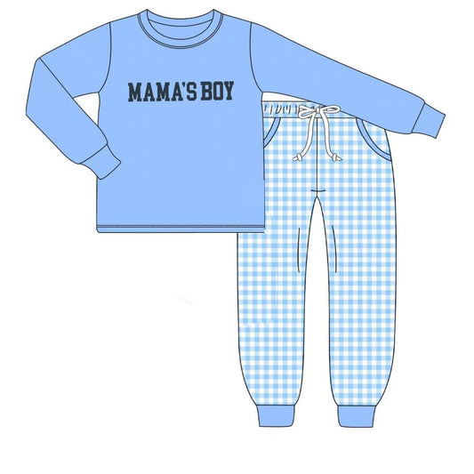 (Pre Order) No moq Pre-order baby boy clothes MAMA blue long sleeve pants sets-2025.12.1