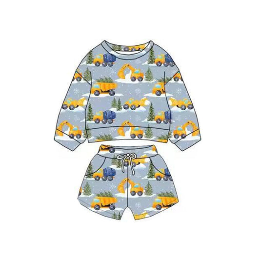 (Pre Order) No moq BLS0016 PRE-ORDER baby boy clothes Christmas trees long sleeve shorts sets-2025.11.1