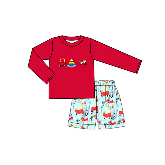 (Pre Order) No moq BLS0022 PRE-ORDER baby boy clothes red long sleeve shorts sets-2025.11.3