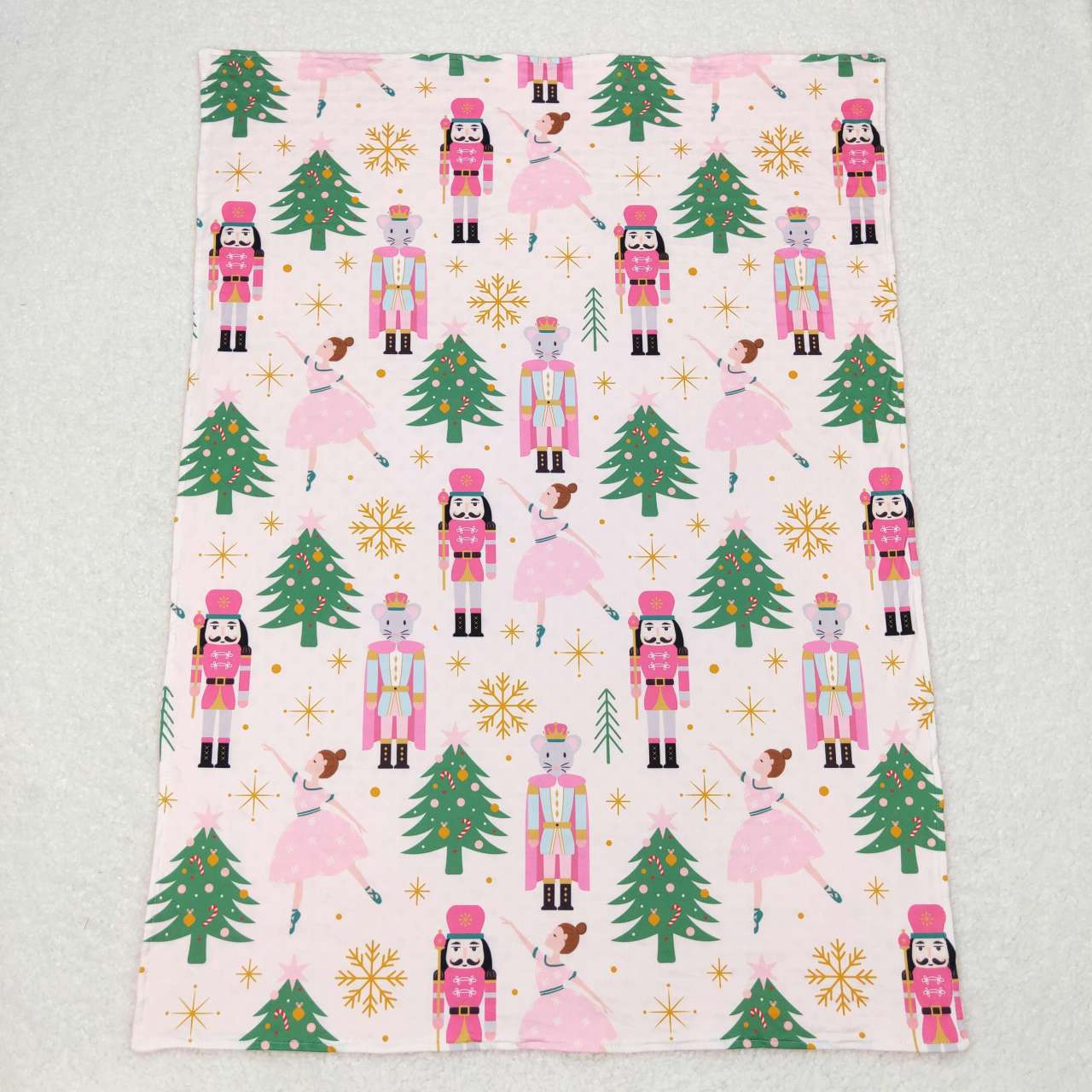 BL0086 Dancing Cartoon Soldier King Nutcracker Pink and White Baby Blanket