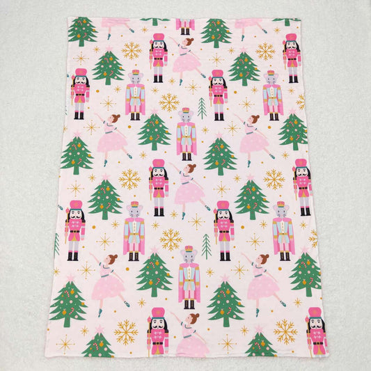 BL0086 Dancing Princess Soldier King Nutcracker Pink and White Baby Blanket