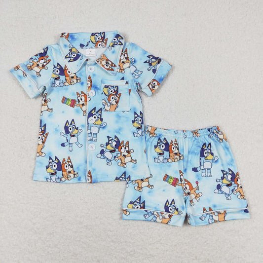 RTS  BSSO0817bluey cartoon blue short-sleeved shorts pajamas set