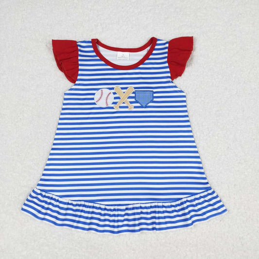 GT0560 embroidery baby girls clothes baseball stripes summer tshirt