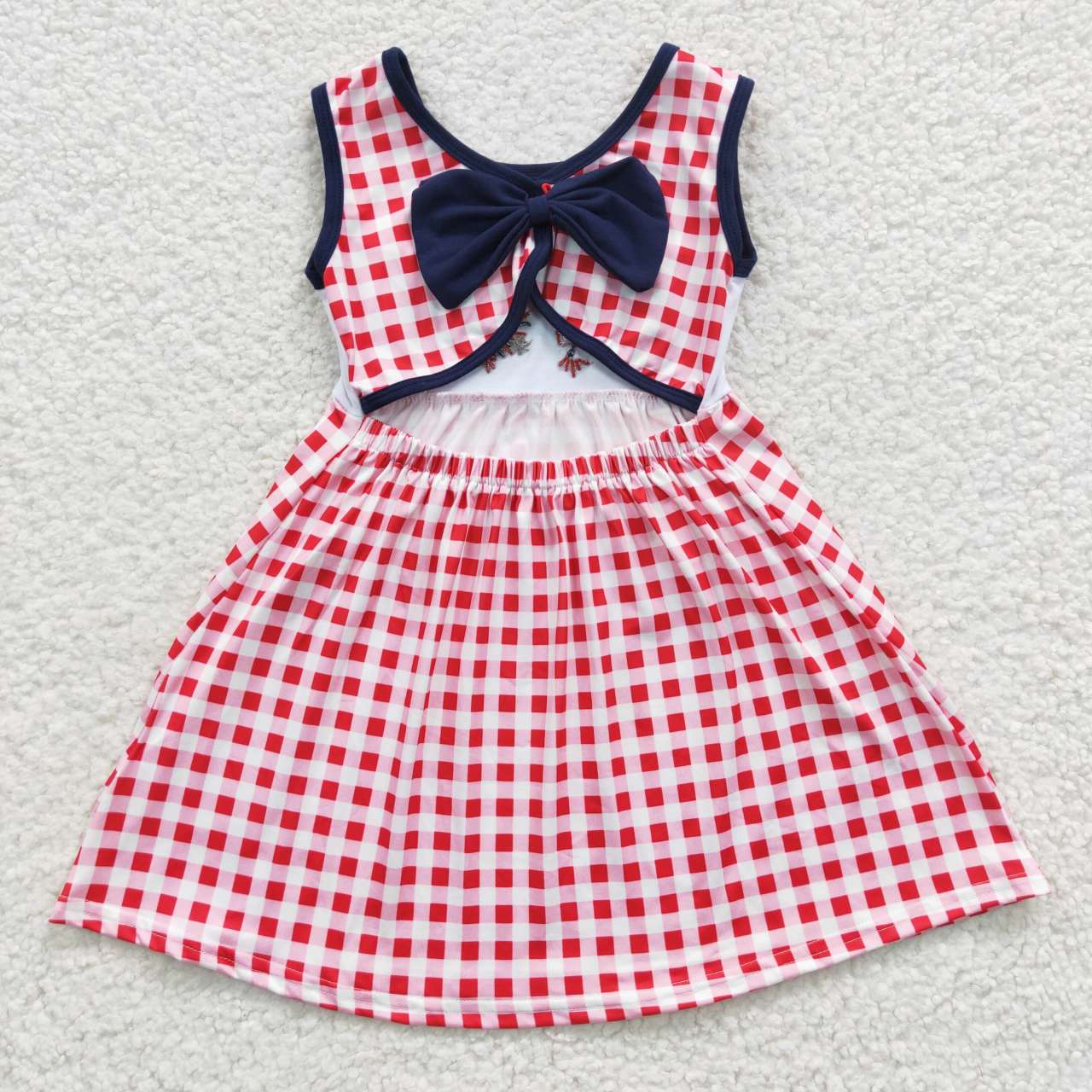 GSD0330 Girls National Day Embroidered Fireworks Red Plaid Sleeveless Dress