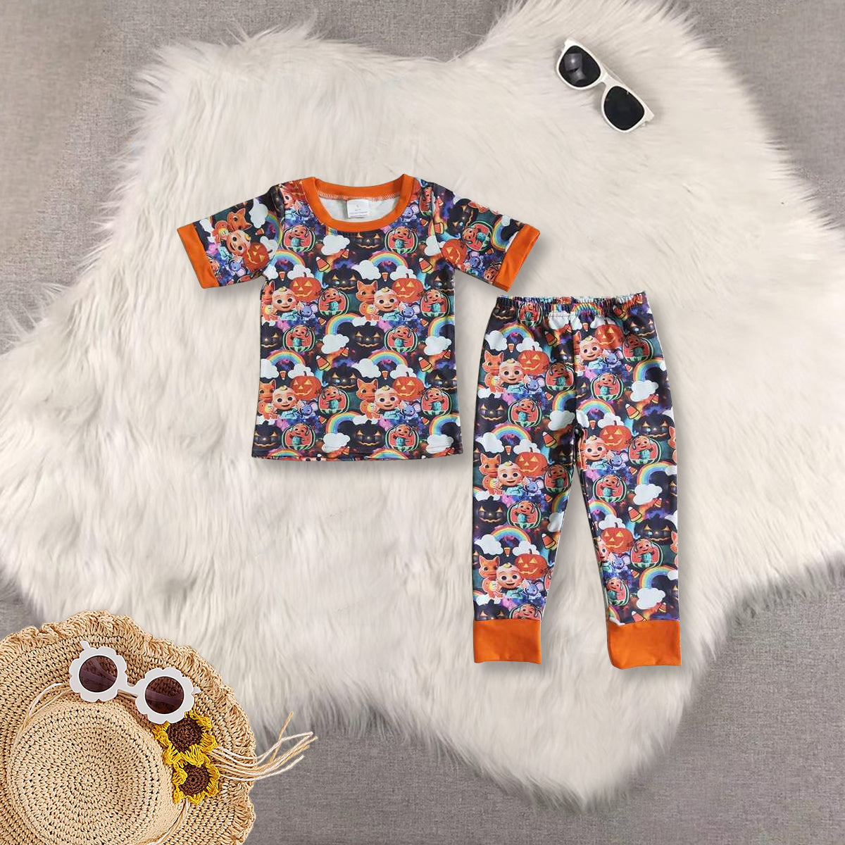 RTS NO MOQ Sibling Baby Boys halloween cartoon Short Sleeve Pants Sets