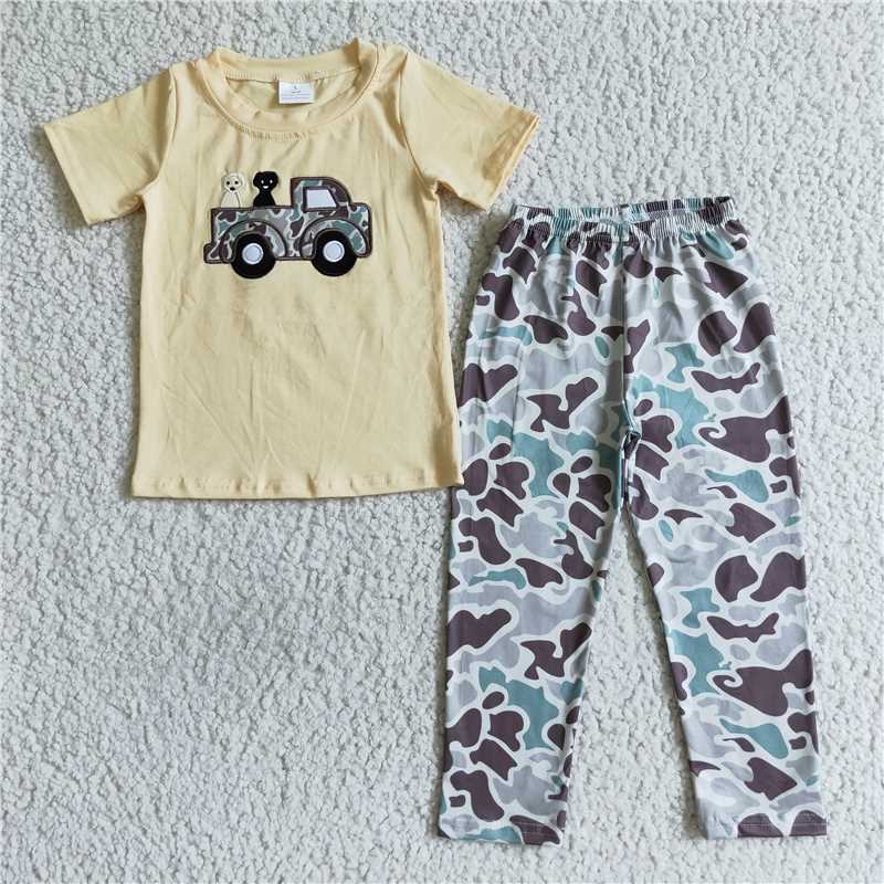 RTS NO MOQ（In Stock) BSPO0014 baby boy clothes embroidered camouflage short sleeve trousers suit