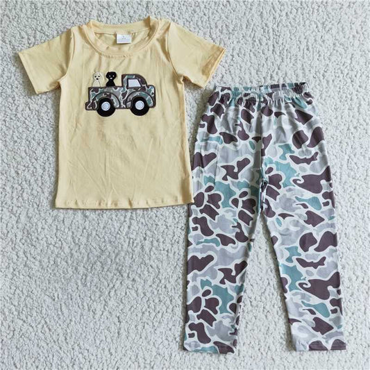 RTS NO MOQ（In Stock) BSPO0014 baby boy clothes embroidered camouflage short sleeve trousers suit