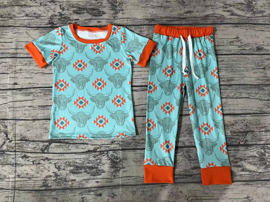 BSPO0328 pre-order 3-6M to 7-8T baby boy clothes geometric alpine head toddler boy summer pajamas outfits