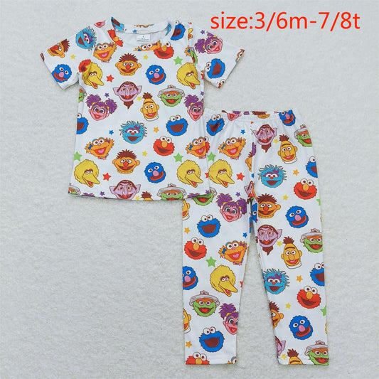 BSPO0332 Cartoon Sesame Street Star White Short Sleeve Long Pants Pajama Set