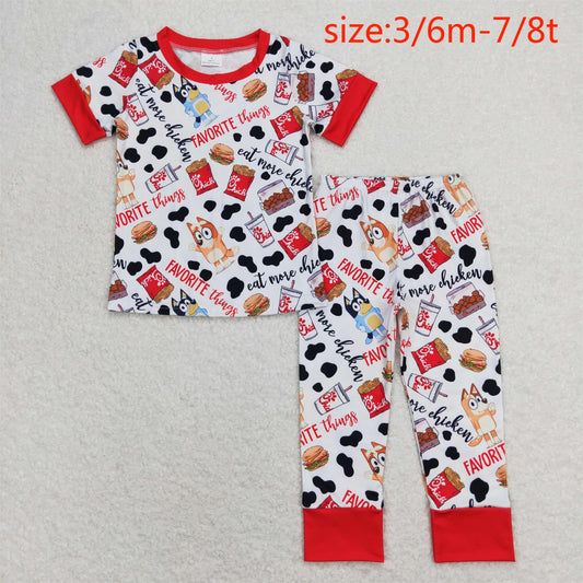 BSPO0346 bluey chick French fries burger cow pattern red and white short-sleeved trousers pajama set