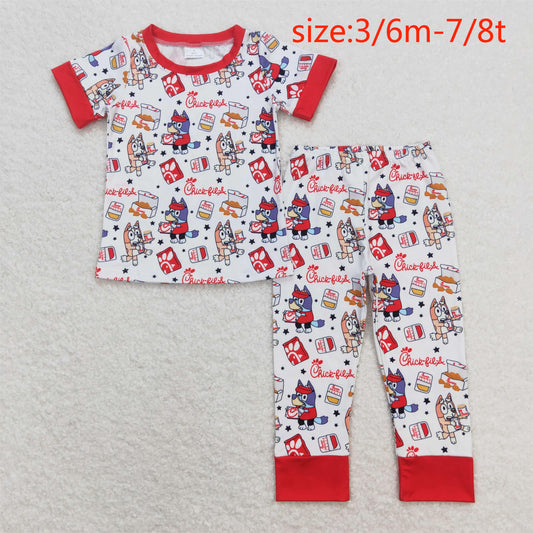 BSPO0347 bluey chick fried chicken star red and white short-sleeved trousers pajama set