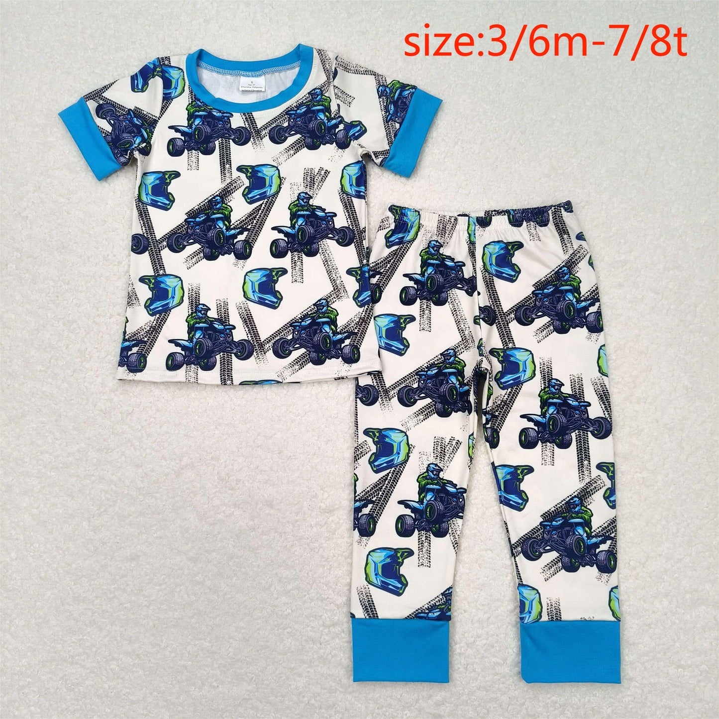 BSPO0354 Mountain motocross blue short-sleeved pants pajamas set