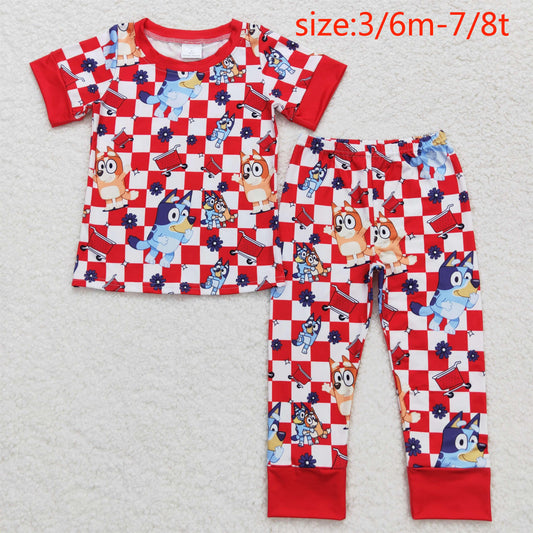 BSPO0355 bluey red and white plaid short-sleeved trousers pajama set