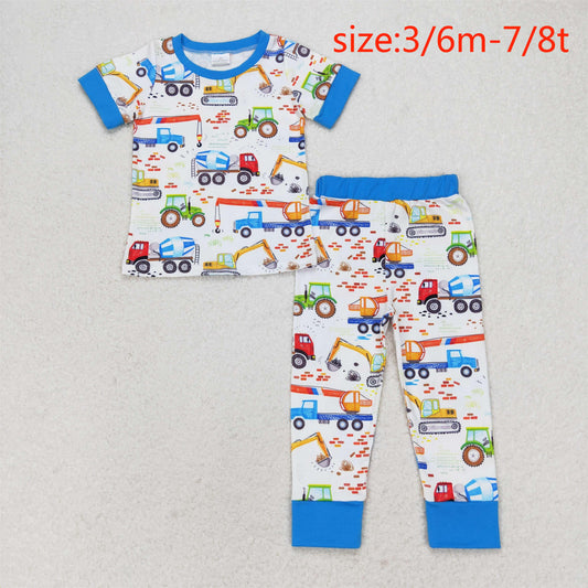 rts no moq BSPO0385 Engineering blue and white short-sleeved long pants pajama set