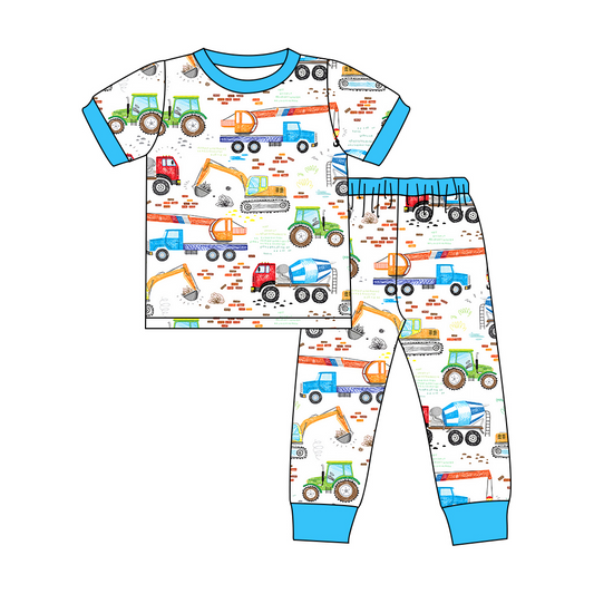 BSPO0385 pre-order 3-6M to 7-8T baby boy clothes truck boy fall spring pajamas outfit