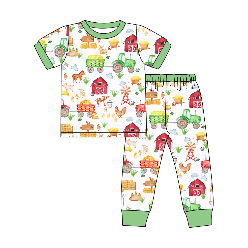 BSPO0386 pre-order 3-6M to 7-8T baby boy clothes farm animals boy fall spring pajamas outfit