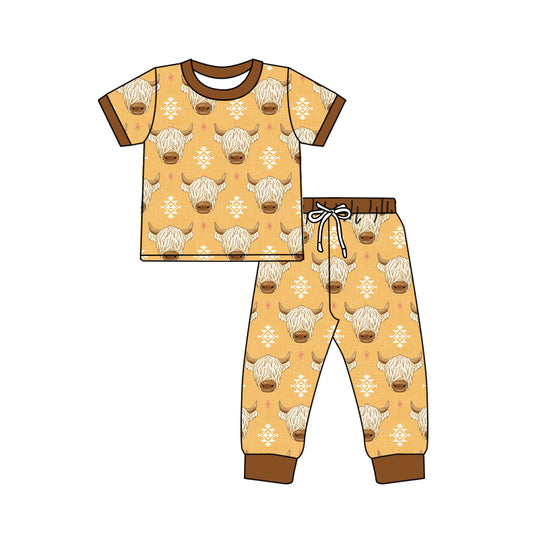 BSPO0407 pre-order 3-6M to 7-8T baby boy clothes cow pattern boy fall spring pajamas outfit-2024.4.23