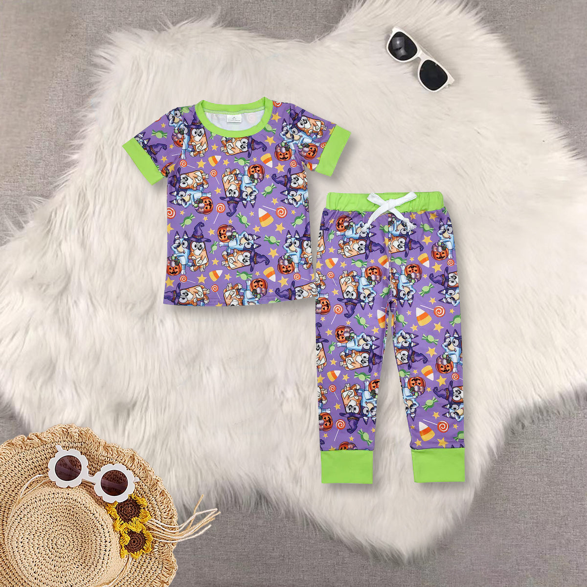 RTS NO MOQ Sibling Baby Boys halloween cartoon Short Sleeve Pants Sets