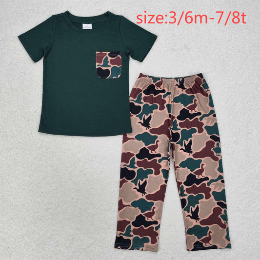 RTS NO MOQ BSPO0413 Duck camouflage pocket army green short-sleeved long pants set