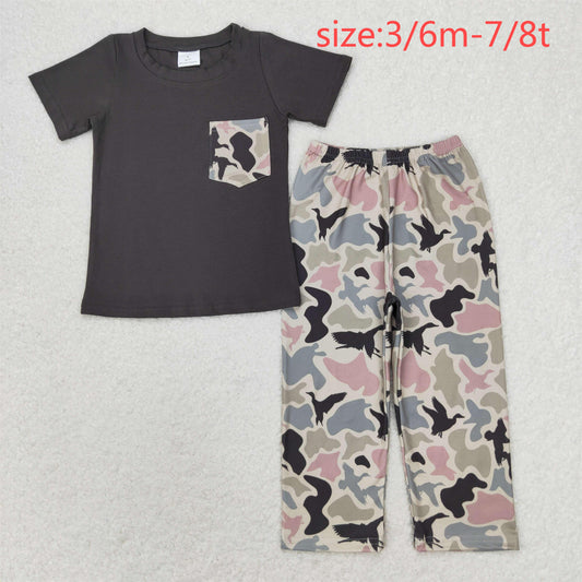 RTS NO MOQ BSPO0415 Duck camouflage pocket gray short-sleeved trousers set